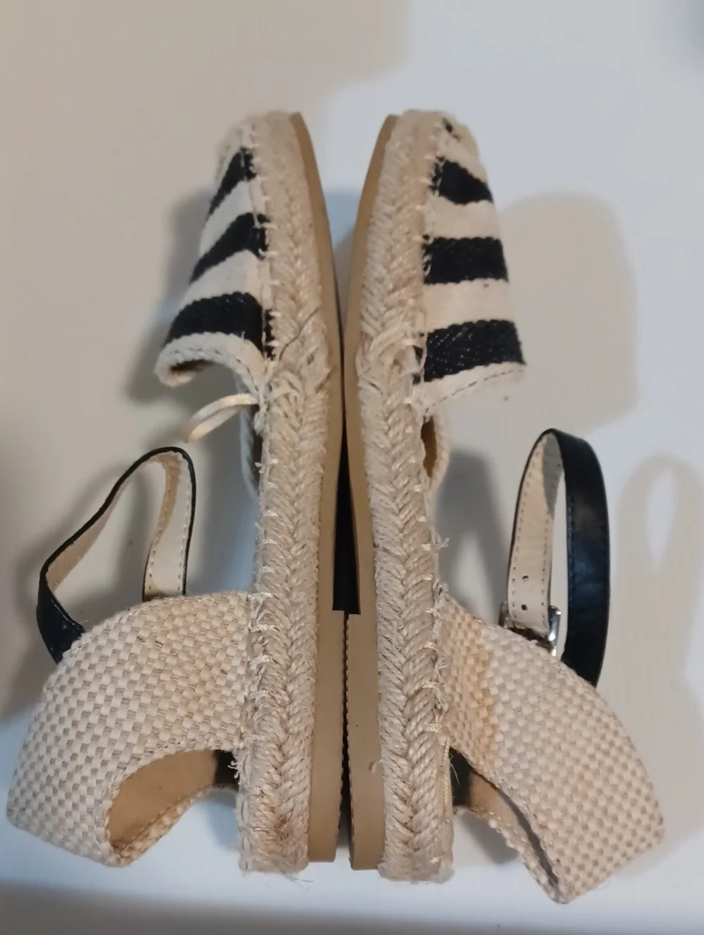 forever 21 striped espadrille ankle strap sandals black white woven summer s 6M‎